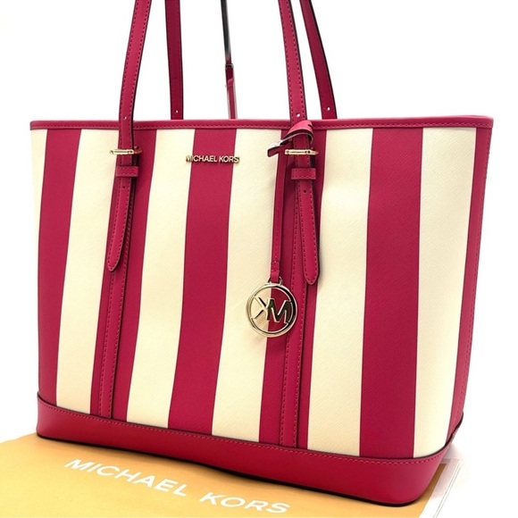 Michael Kors Large Jet Set Travel TZ Shoulder Tote Bag Electric Pink Multi - Picture 2 of 11